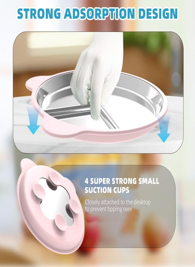 أو بيست طقم أوبيست من قطعتين من أطباق الأطفال المصنوعة من الفولاذ المقاوم للصدأ مع قاعدة تثبيت لاصقة، مناسبة للأطفال الصغار وفطام الأطفال، مزودة بأغطية سيليكون قابلة للإزالة ومقسمة إلى 9 بوصات، بتصميم أذن دب، مانعة للانزلاق، خالية من مادة BPA، آمنة للغسل في غسالة الأطباق، متوفرة باللونين الوردي والأزرق. - Image 4